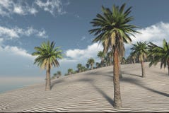tolkning 3D från en strandplats med kokosnötpalmträd och ett oean i bakgrunden royaltyfri illustrationer tolkning 3D från en strandplats med kokosnötpalmträd och ett oean i bakgrunden royaltyfri illustrationer