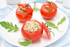 Tomatoes Stuffed With Tuna Salad And Bulgur, Horizontal Royalty Free Stock Image Tomatoes Stuffed With Tuna Salad And Bulgur, Horizontal Royalty Free Stock Image