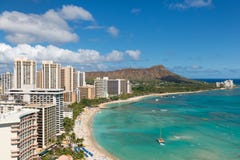 Toneelmening van Waikiki-Strand stock fotografie Toneelmening van Waikiki-Strand stock fotografie