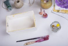Tools for decoupage on the working table like small sponges brush royalty free stock images Tools for decoupage on the working table like small sponges brush royalty free stock images