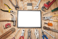 Tools Computer Tablet Background stock images Tools Computer Tablet Background stock images