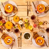 Top down view on splendid servings of soup royalty free stock photography Top down view on splendid servings of soup royalty free stock photography
