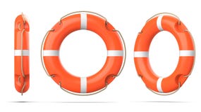 Top, side and perspective view of lifebuoy, isolated on a white background with shadow. 3d rendering set of three orange Royalty Free Stock Photography Top, side and perspective view of lifebuoy, isolated on a white background with shadow. 3d rendering set of three orange Royalty Free Stock Photography
