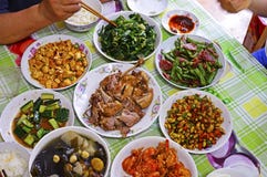Top View of Chinese Family Food on Table. stock photo Top View of Chinese Family Food on Table. stock photo