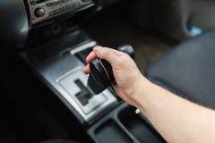 Top view of the mans hand switches transmission stock photography Top view of the mans hand switches transmission stock photography