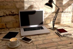 Top view office desk hero header for responsive webdesign. Lette stock photography Top view office desk hero header for responsive webdesign. Lette stock photography