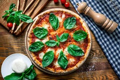 Top View On Homemade Italian Margarita Pizza. Royalty Free Stock Photos