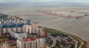 Top view of residential district and construction passenger seaport. royalty free stock photo Top view of residential district and construction passenger seaport. royalty free stock photo