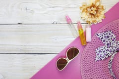 Top view of Summer holiday background,Beach accessories on white Stock Images Top view of Summer holiday background,Beach accessories on white Stock Images