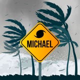 Tornado hurricane Michael, coming from the ocean. Huge waves on houses on the coast. stock illustration Tornado hurricane Michael, coming from the ocean. Huge waves on houses on the coast. stock illustration