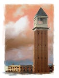 Tower of the Fira de Barcelona digitally painted. stock illustration Tower of the Fira de Barcelona digitally painted. stock illustration