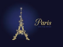 Torre de oro de Eifel del vector que brilla intensamente en la silueta de París en la noche Señal francesa en fondo horizontal az stock de ilustración Torre de oro de Eifel del vector que brilla intensamente en la silueta de París en la noche Señal francesa en fondo horizontal az stock de ilustración