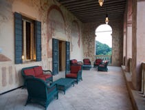 The wonderful outdoor terrace of Villa dei Vescovi, a Venetian R Stock Images The wonderful outdoor terrace of Villa dei Vescovi, a Venetian R Stock Images