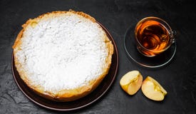 Torta de maçã tradicional com creme da baunilha Charlotte polonês uma sobremesa britânica favorita Pastelarias caseiros para o ch fotografia de stock royalty free Torta de maçã tradicional com creme da baunilha Charlotte polonês uma sobremesa britânica favorita Pastelarias caseiros para o ch fotografia de stock royalty free