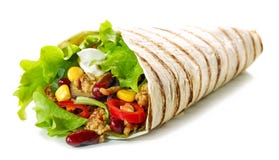 Tortilla περικάλυμμα με τον τηγανισμένους κιμά και τα λαχανικά στοκ φωτογραφία με δικαίωμα ελεύθερης χρήσης Tortilla περικάλυμμα με τον τηγανισμένους κιμά και τα λαχανικά στοκ φωτογραφία με δικαίωμα ελεύθερης χρήσης