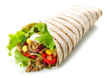 Tortilla περικάλυμμα με τον τηγανισμένους κιμά και τα λαχανικά στοκ εικόνες με δικαίωμα ελεύθερης χρήσης Tortilla περικάλυμμα με τον τηγανισμένους κιμά και τα λαχανικά στοκ εικόνες με δικαίωμα ελεύθερης χρήσης