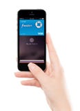 Touch id Apple Pay technology in Apple Space Gray iPhone 5S in f royalty free stock photography Touch id Apple Pay technology in Apple Space Gray iPhone 5S in f royalty free stock photography