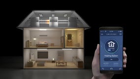 Touching IoT mobile application, Heating system energy saving efficiency control, Smart home appliances, internet of things. Touching IoT mobile application Touching IoT mobile application, Heating system energy saving efficiency control, Smart home appliances, internet of things. Touching IoT mobile application