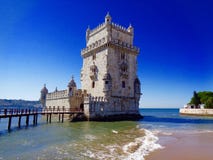 Tour de Belem de vue de bord de mer, Lisbonne, Portugal photos stock Tour de Belem de vue de bord de mer, Lisbonne, Portugal photos stock