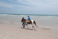 Tour étranger d'enfant du ` s un cheval en Hua Hin photographie stock libre de droits Tour étranger d'enfant du ` s un cheval en Hua Hin photographie stock libre de droits
