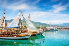 Tourist Boats In The Port Of Alanya, Turkey Royalty Free Stock Image Tourist Boats In The Port Of Alanya, Turkey Royalty Free Stock Image