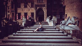Tourist girl in the entrance of the De Haar Castle Royalty Free Stock Images Tourist girl in the entrance of the De Haar Castle Royalty Free Stock Images