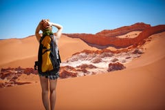 Tourist In The Valley Of The Moon Royalty Free Stock Photo