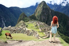 Tourist at Lost City of Machu Picchu - Peru