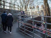 Tourist walking on the path of Namsan tower Park stock photos Tourist walking on the path of Namsan tower Park stock photos