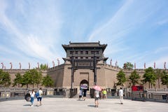 Tourists at the Xi`an city wall south gate in summer royalty free stock photography Tourists at the Xi`an city wall south gate in summer royalty free stock photography