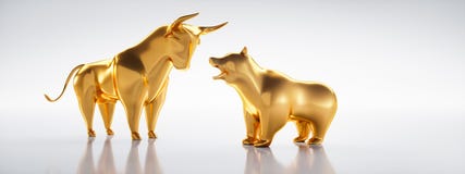 Touro e urso brilhantes dourados - mercado de valores de ação do conceito ilustração do vetor Touro e urso brilhantes dourados - mercado de valores de ação do conceito ilustração do vetor