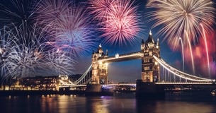 Tower Bridge With Firework, New Year In London, UK Stock Images Tower Bridge With Firework, New Year In London, UK Stock Images