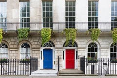 Town House With Red And Blue Door, London, UK Royalty Free Stock Image