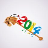 Vector toy horse with new year 2014 riding numbers. Vector wooden toy horse with new year 2014 riding numbers stock illustration Vector toy horse with new year 2014 riding numbers. Vector wooden toy horse with new year 2014 riding numbers stock illustration