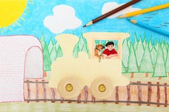 Toy Wooden Train With Boy And Dog Stock Photography
