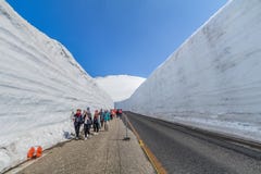 TOYAMA, JAPAN - April 30, 2017: De mensen lopen bij de weg Stock Foto TOYAMA, JAPAN - April 30, 2017: De mensen lopen bij de weg Stock Foto
