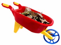 Toys: Plastic Wheelbarrel And Dry Leaves (2 Of 2) Stock Photos Toys: Plastic Wheelbarrel And Dry Leaves (2 Of 2) Stock Photos