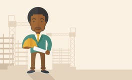 Trabajador de construcción africano joven que sostiene el casco libre illustration Trabajador de construcción africano joven que sostiene el casco libre illustration