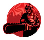 Trabajador que usa la motosierra ilustración del vector Trabajador que usa la motosierra ilustración del vector