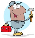 Trabalhador da construção preto com ferramentas ilustração do vetor Trabalhador da construção preto com ferramentas ilustração do vetor
