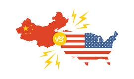 Trade war, America China tariff business global exchange international. USA versus China vector illustration Trade war, America China tariff business global exchange international. USA versus China vector illustration