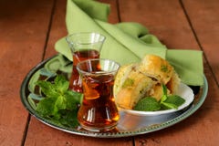 Traditional Arabic Turkish tea served with mint royalty free stock photo Traditional Arabic Turkish tea served with mint royalty free stock photo