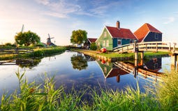 Traditional Dutch Windmill Near The Canal. Netherlands, Landcape At Sunset Royalty Free Stock Photos Traditional Dutch Windmill Near The Canal. Netherlands, Landcape At Sunset Royalty Free Stock Photos