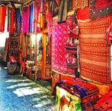 Traditional fabrics shop in Hamidiya market Damascus Syria stock photos Traditional fabrics shop in Hamidiya market Damascus Syria stock photos