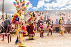 Traditional folk dancers in street, Guatemala stock photography Traditional folk dancers in street, Guatemala stock photography