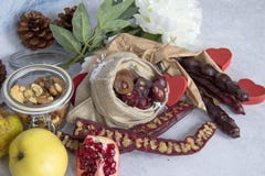 Traditional Georgian candle-shaped candy Churchkhela. royalty free stock photo Traditional Georgian candle-shaped candy Churchkhela. royalty free stock photo
