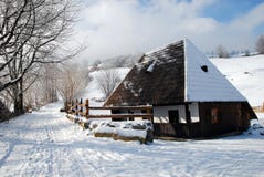 Traditional House In Winter In A Mountain Village Royalty Free Stock Images