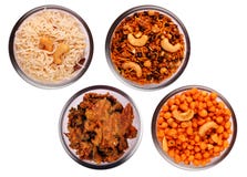 Traditional Indian Salty And Spicy Snacks In Bowls Royalty Free Stock Photos