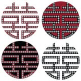 Traditional Oriental Korean symmetrical double happiness zen symbols in black, white and red with diamonds element fashion and tat Stock Photo Traditional Oriental Korean symmetrical double happiness zen symbols in black, white and red with diamonds element fashion and tat Stock Photo