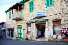 Traditional souvenir shop with hand made laces in old village Pa Stock Photo Traditional souvenir shop with hand made laces in old village Pa Stock Photo